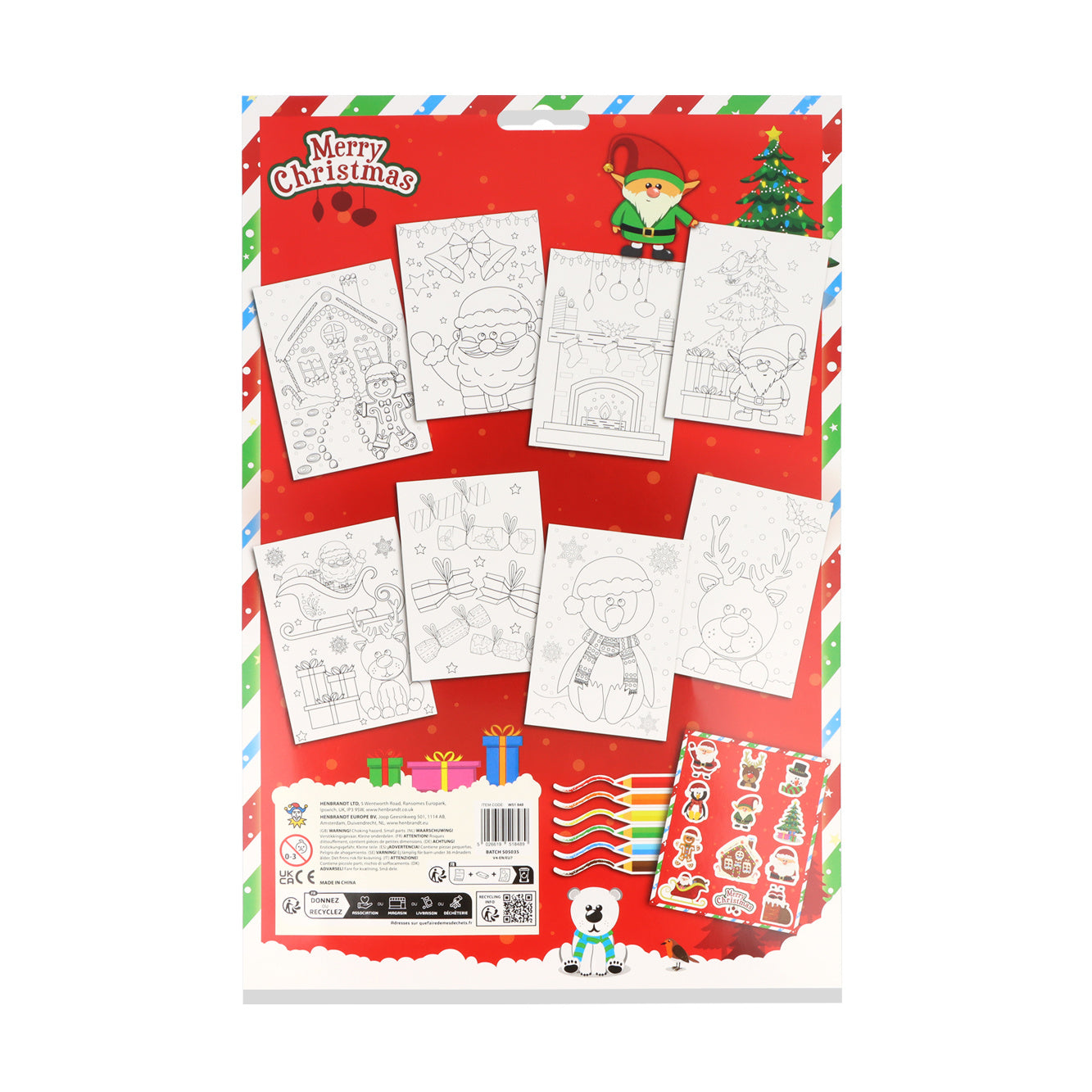 8 Christmas colouring sheets with 6 mini pencils