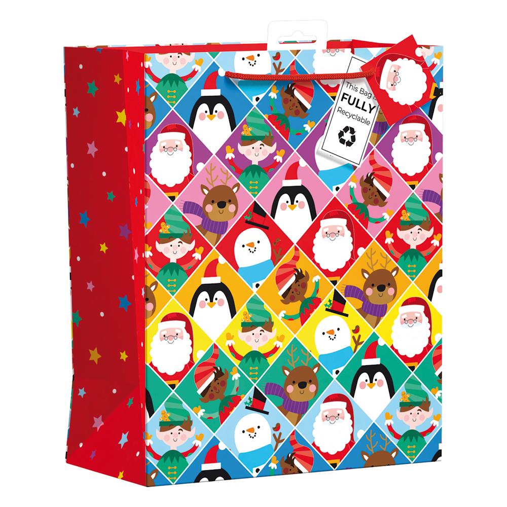Christmas Novelty Character Large Party Bag 26.5x33x14cm with handles and Santa square tag