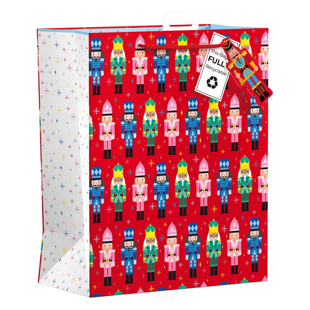 Christmas Nutcracker Large Party Bag 26.5x33x14cm with handles and nutcracker-shaped tag