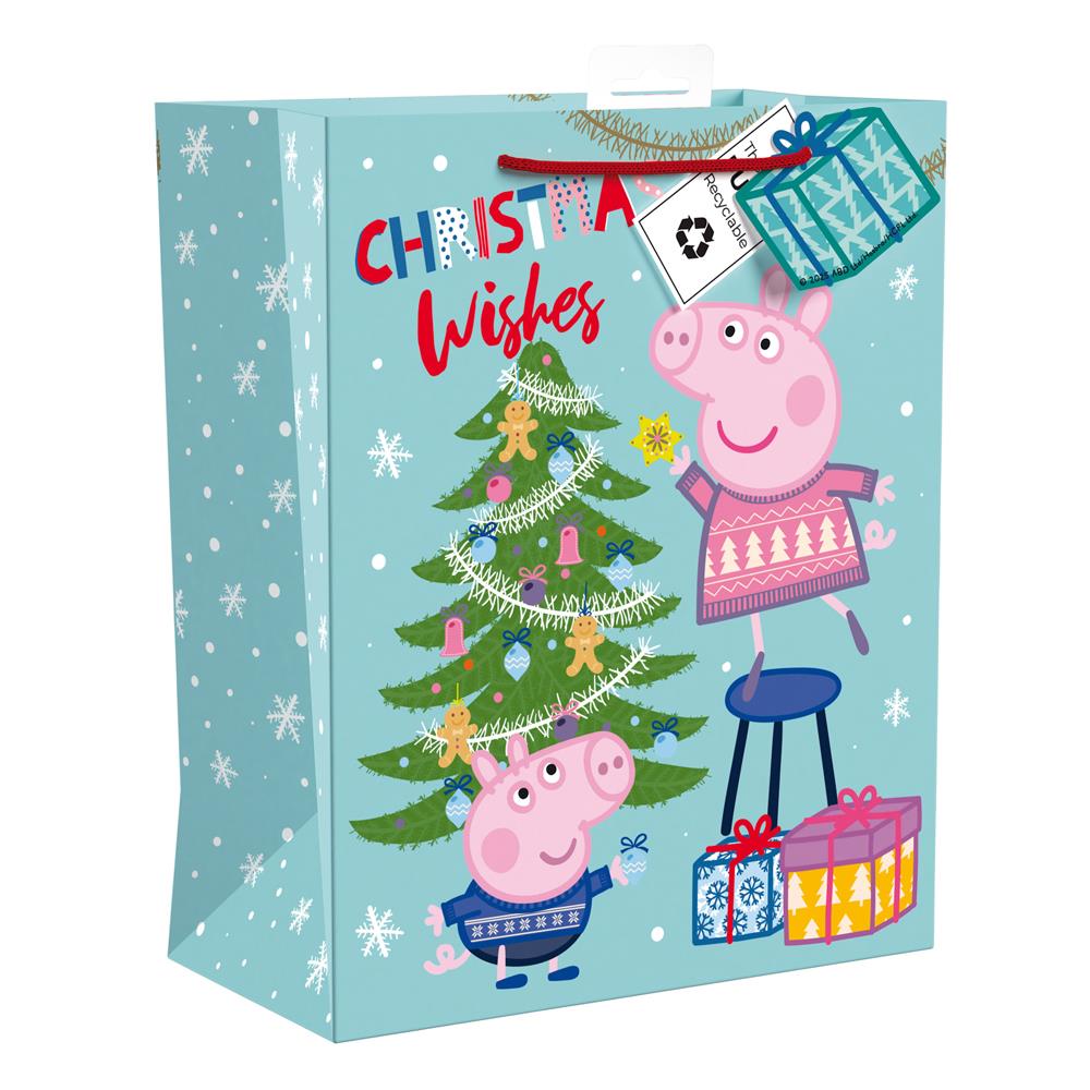 Christmas Peppa Pig Large Party Bag 26.5x33x14cm with handles and gift-shaped tag