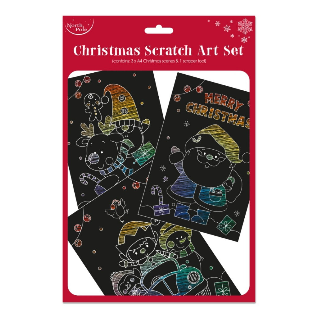 Christmas Scratch Art Kit, 32.5 cm, 3 A4 Festive Scenes, 4+