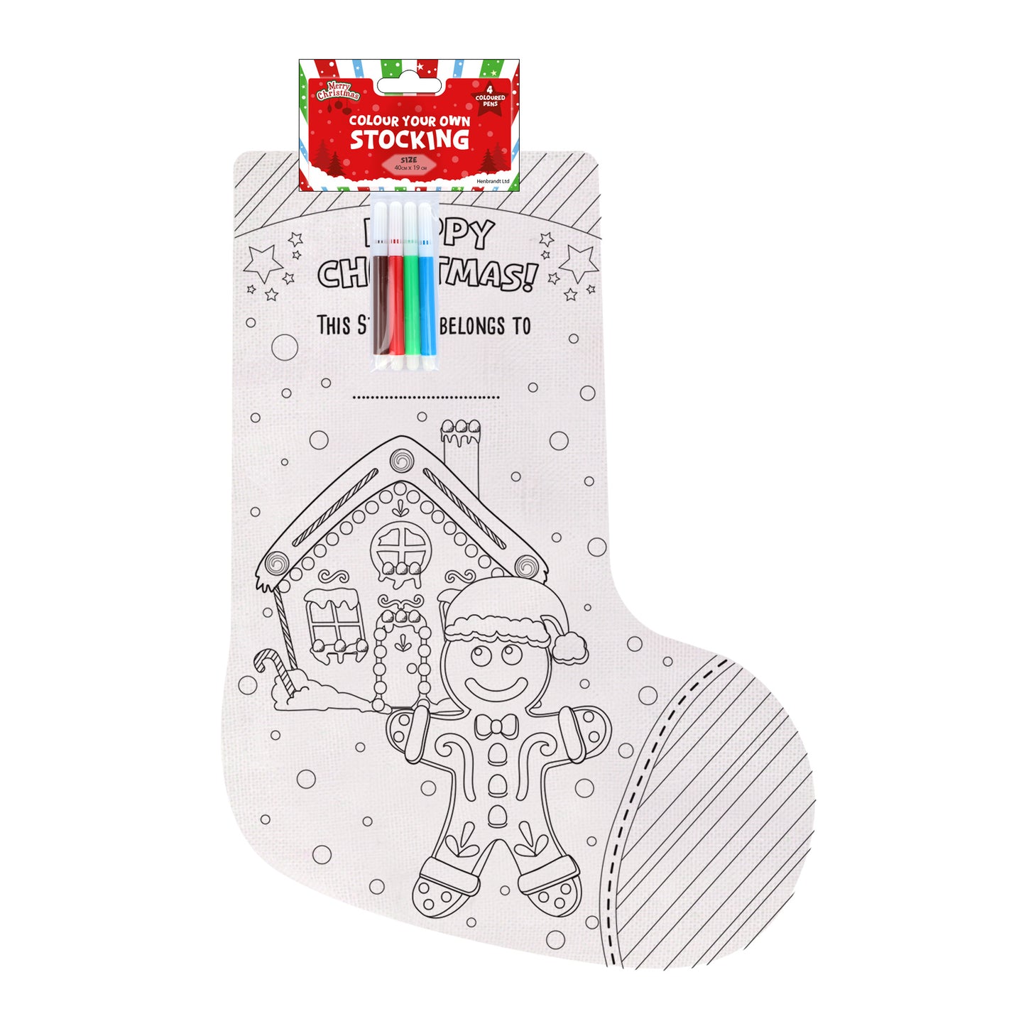 Three assorted Christmas stocking designs for colouring