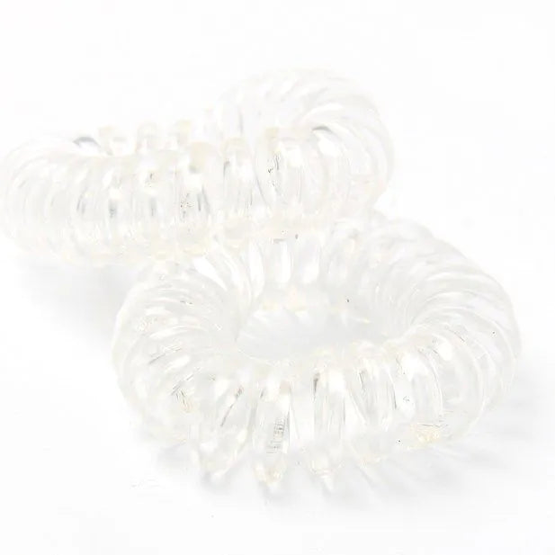 Clear Telephone Cord Hair Ties, 1 cm Thick, Set of 4, 3 cm Diameter