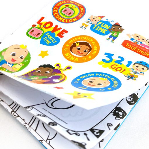 Alt Text: CoComelon Carry Colouring Set with 30 Sheets, 5 Crayons, Stickers for Kids
