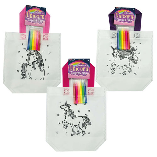 Colour-In Unicorn Canvas Bag with 6 Felt Pens for kids’ crafts