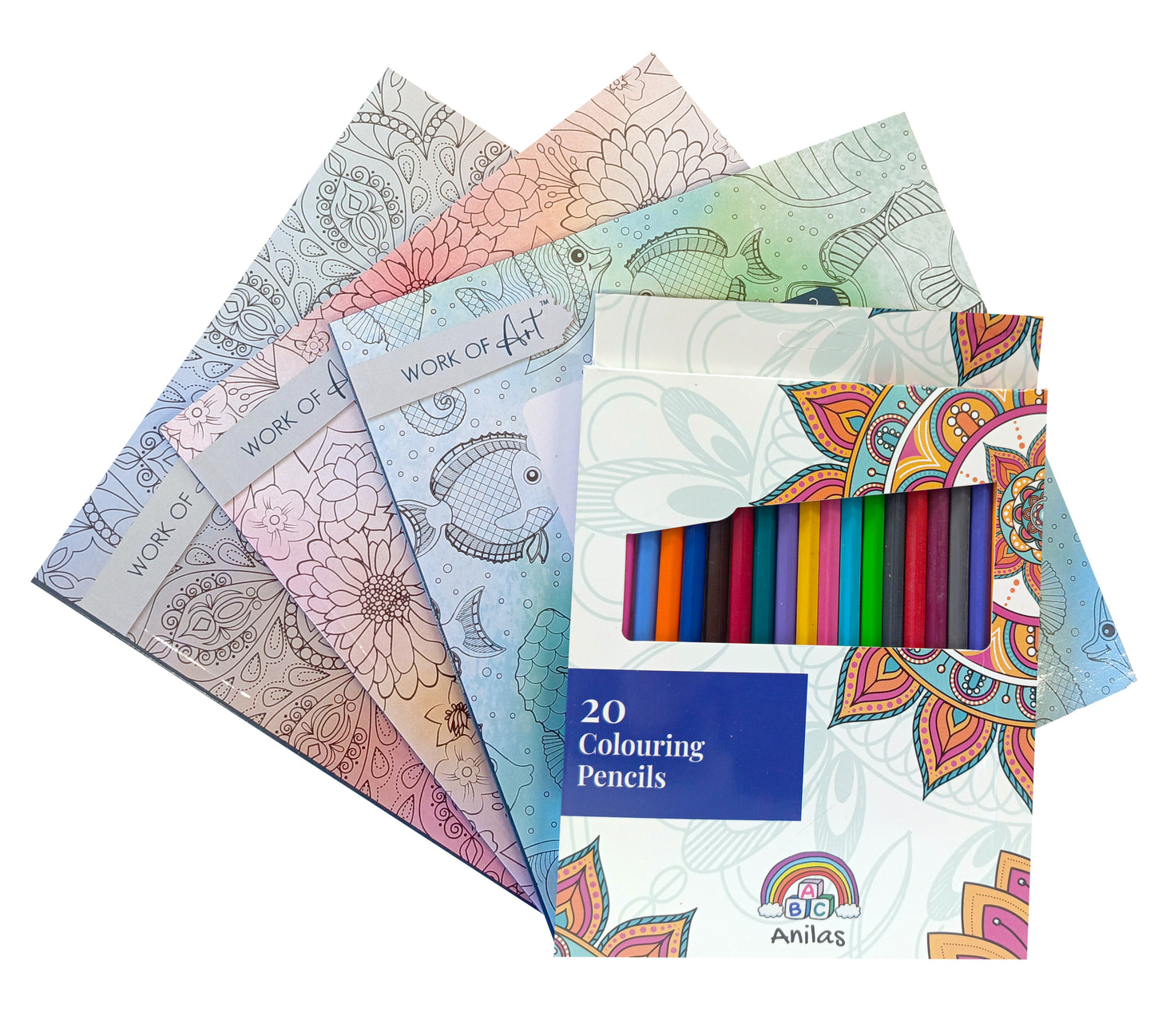 Anilas Relax Set of 3 Floral, Animal and Pattern Themed Colouring Books With Pencils - Anilas UK