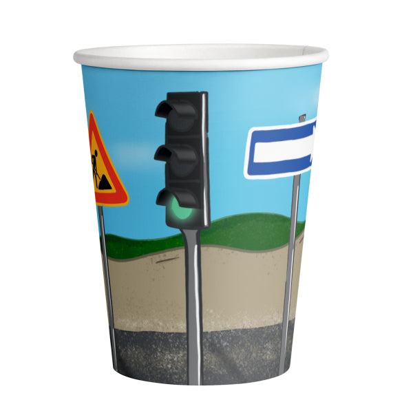 Construction Party Paper Cups 250 ml with road signs and traffic lights