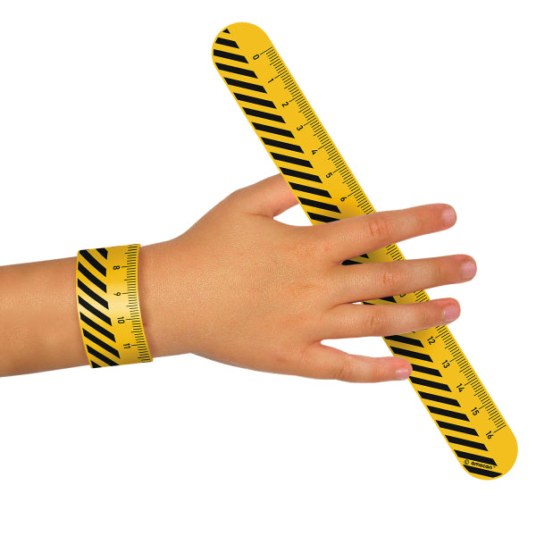 Construction Party 8 Slap Bracelets 24cm pack with black and yellow caution tape design