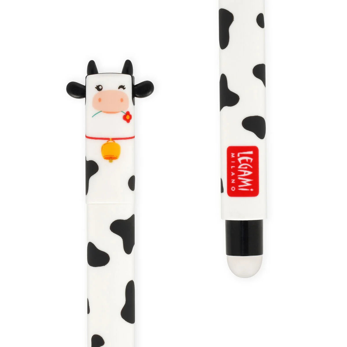 Close-up of cow-shaped Farm Sweet Farm gel pen with thermosensitive black ink