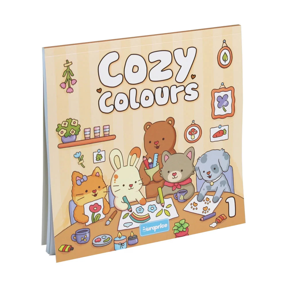 Cozy Colours 1 Colouring Book front cover with adorable outlines on soft cover, 48 pages 22x22x0.5cm for ages 4-6