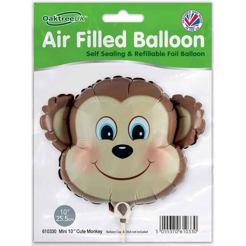 Cute Monkey Metallic Mini Air Fill Foil Balloon Close-Up Design