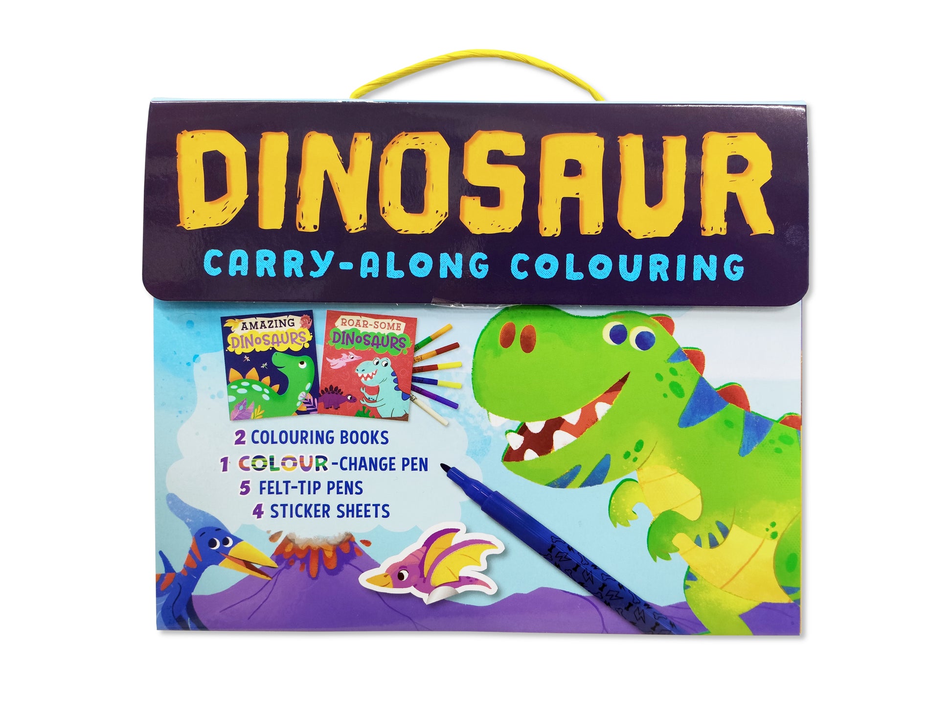 Dinosaur Carry-Along Colouring Set, 21.2 x 24.5 cm, with Pens and Stickers for Kids