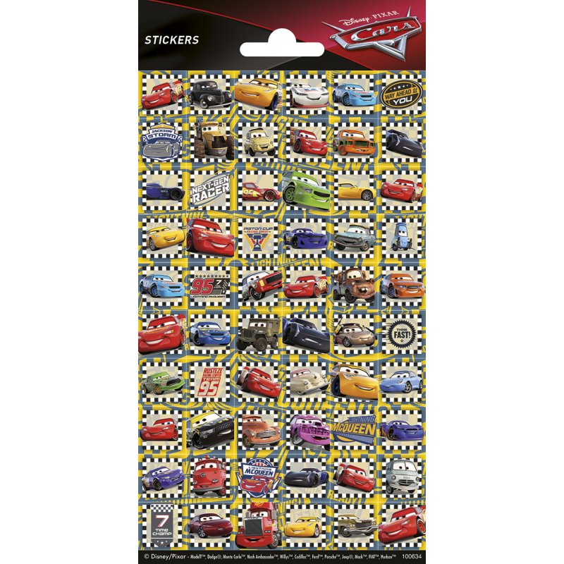 Disney Cars Mini Stickers Sheet 102 x 200mm with Lightning McQueen