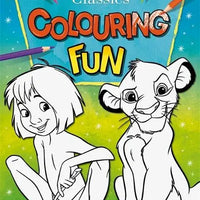 Disney Classics Colouring Fun book with 24 pages featuring Simba and Mowgli 