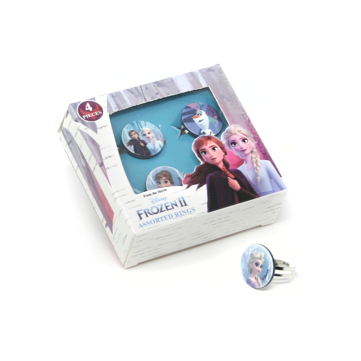 Disney Frozen II Character Ring Set, 4 Assorted Designs for Children’s Parties