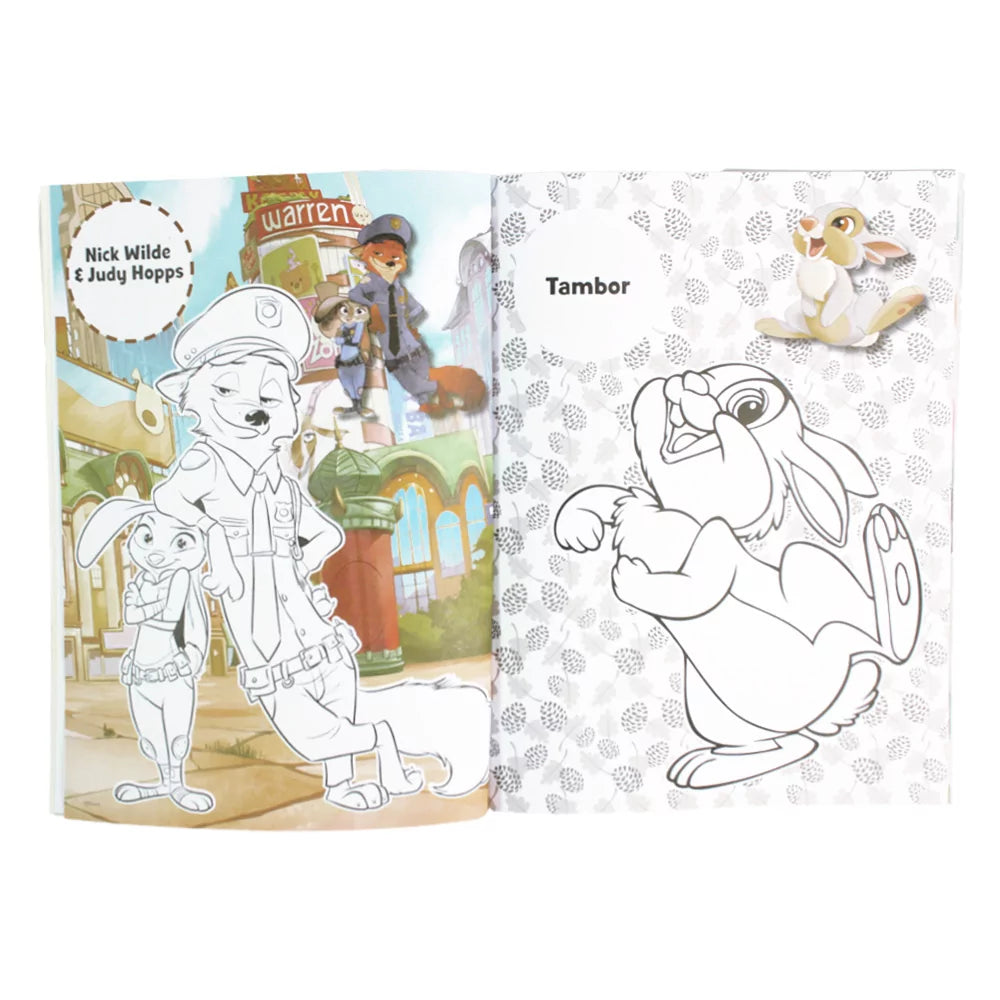 Interior view of Disney Lion King Happy Colour Book featuring sample savannah scenes with iconic characters for children's vibrant colouring adventures