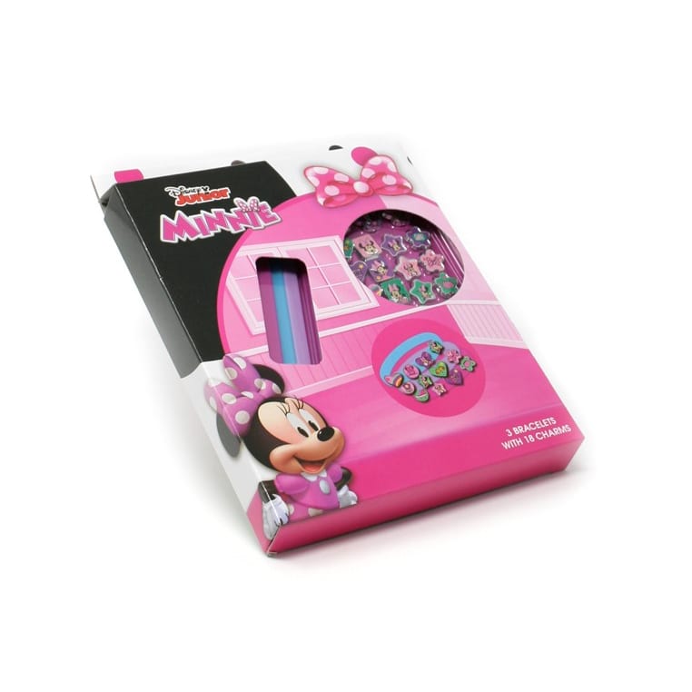 Disney Minnie Mouse Bracelet & Charm Set, 3 Bracelets, 18 Charms for Kids’ Parties