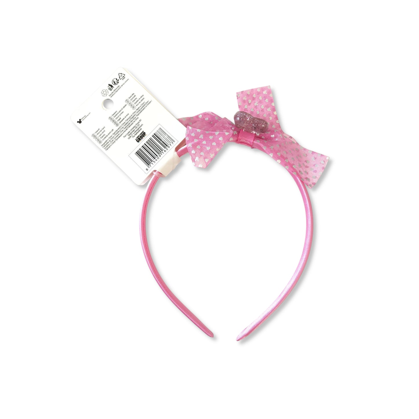 Disney Minnie Mouse Pink Hair Band back view emphasising adjustable stretch fabric and gentle, non-slip fit for comfortable wear on fine hair