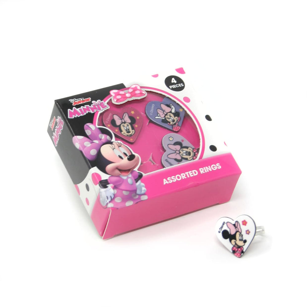 Disney Minnie Mouse Ring Set, 4 Assorted Designs for Kids’ Parties and Play