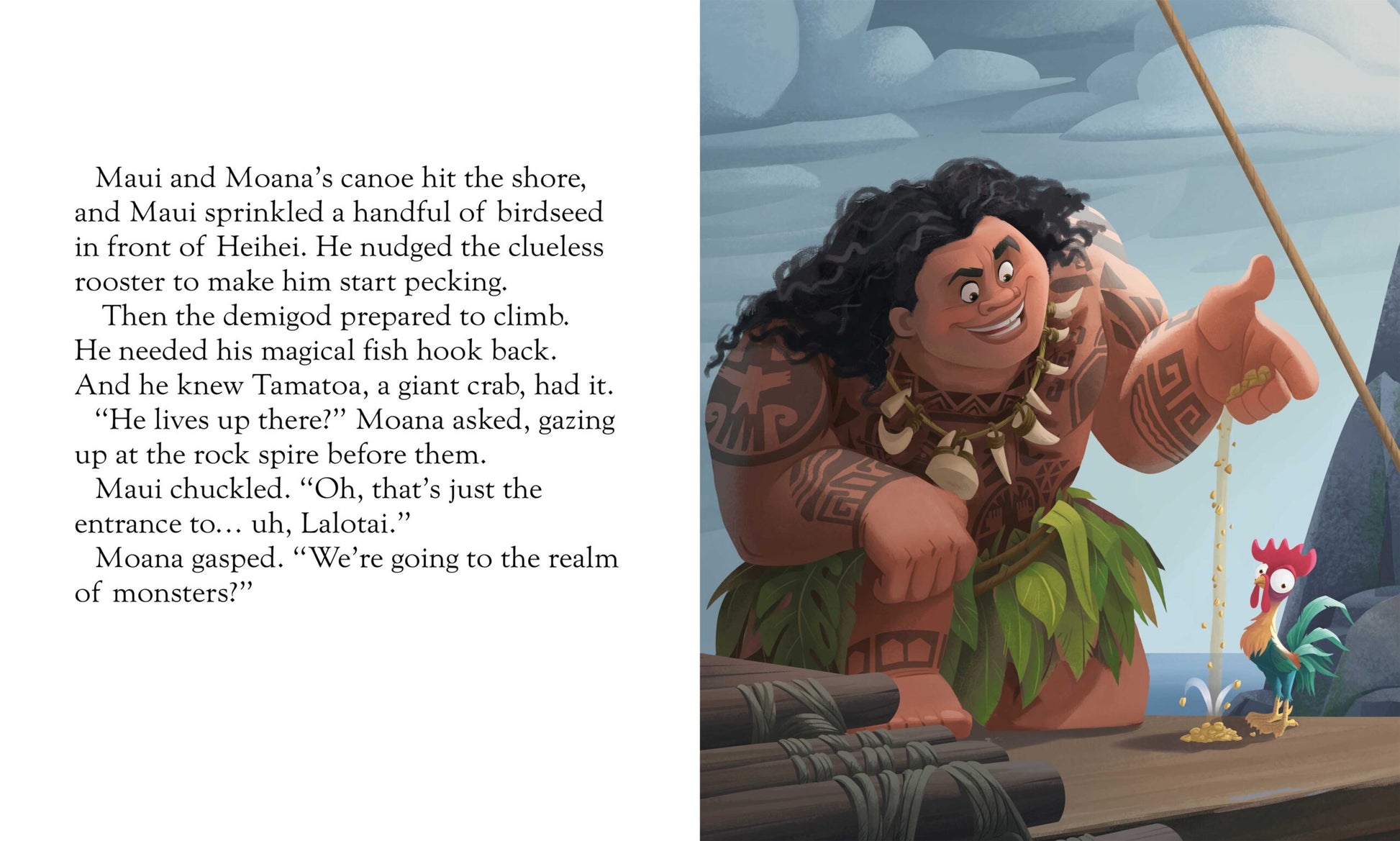 Inside page of Disney Moana: The Misadventures of Heihei Storybook with colourful Heihei antics for kids