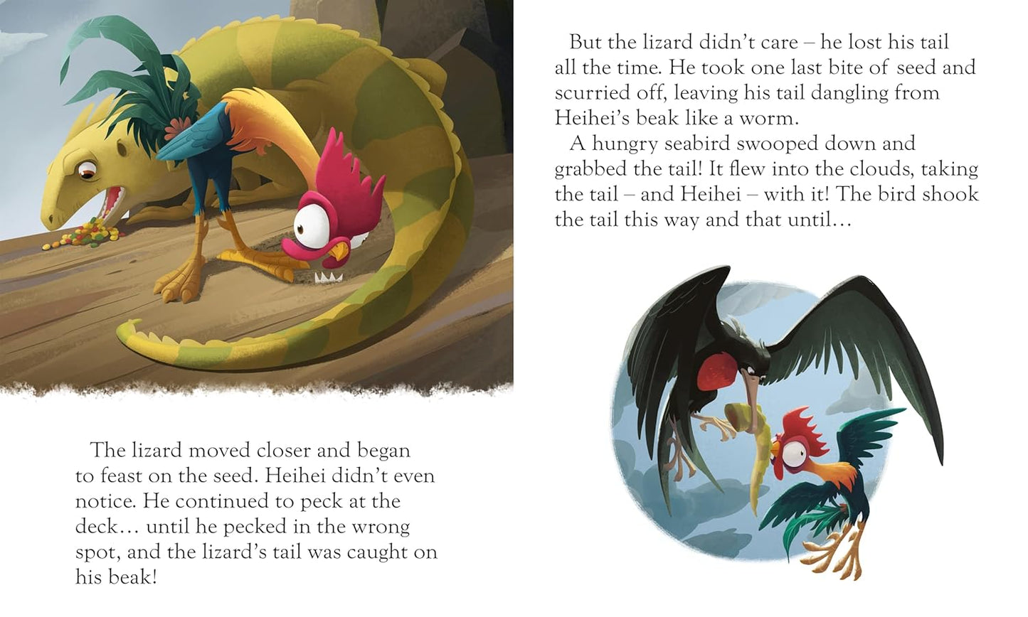 Inside page of Disney Moana: The Misadventures of Heihei Storybook with colourful Heihei antics for kids