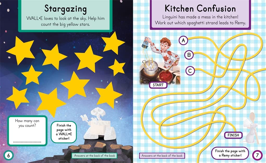 Disney: My First Big Sticker Book page with vibrant puzzles and mazes for children 3+