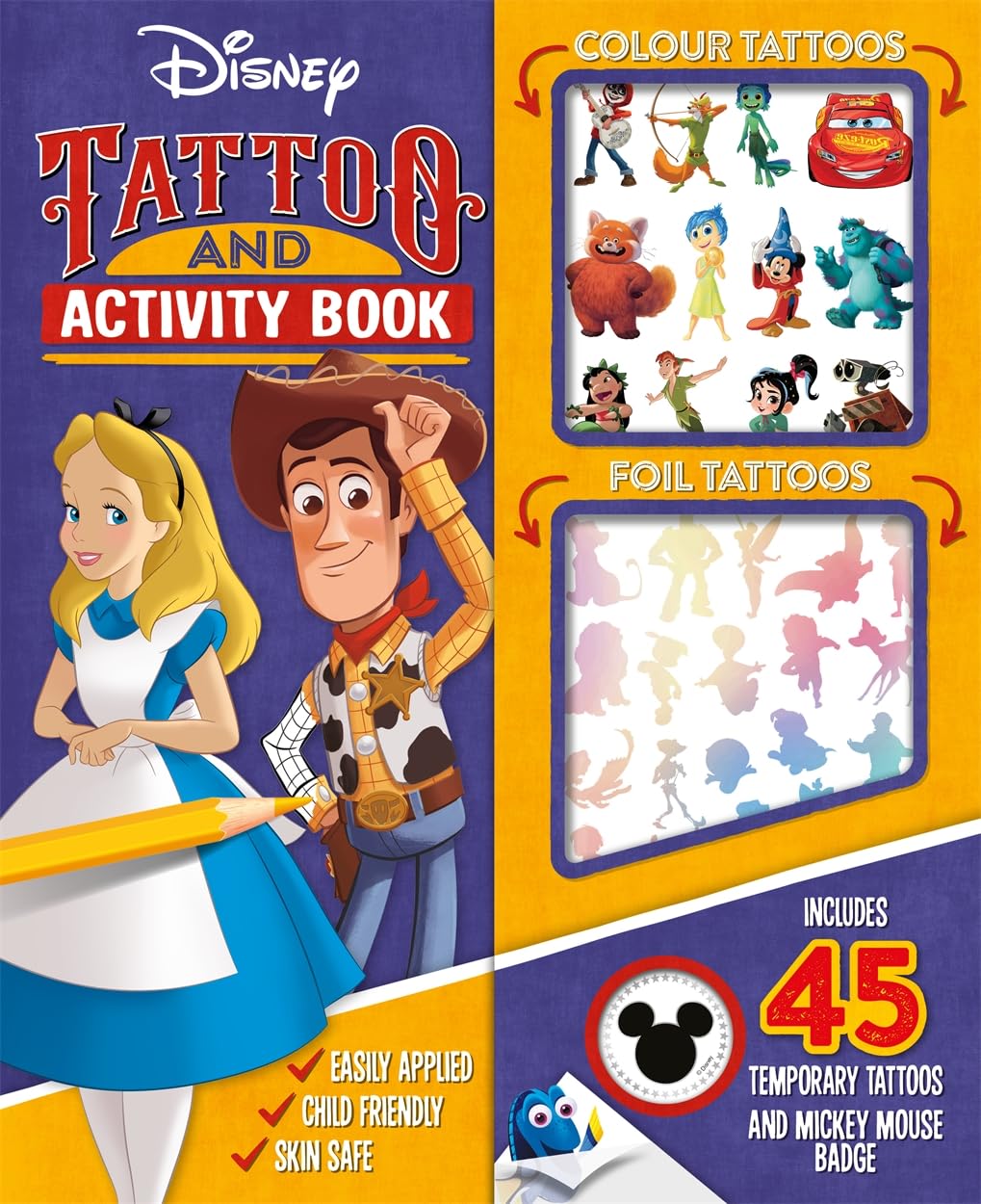 Disney and Pixar: Tattoo and Activity Book cover with vibrant Mickey Mouse and characters artwork for children 3+