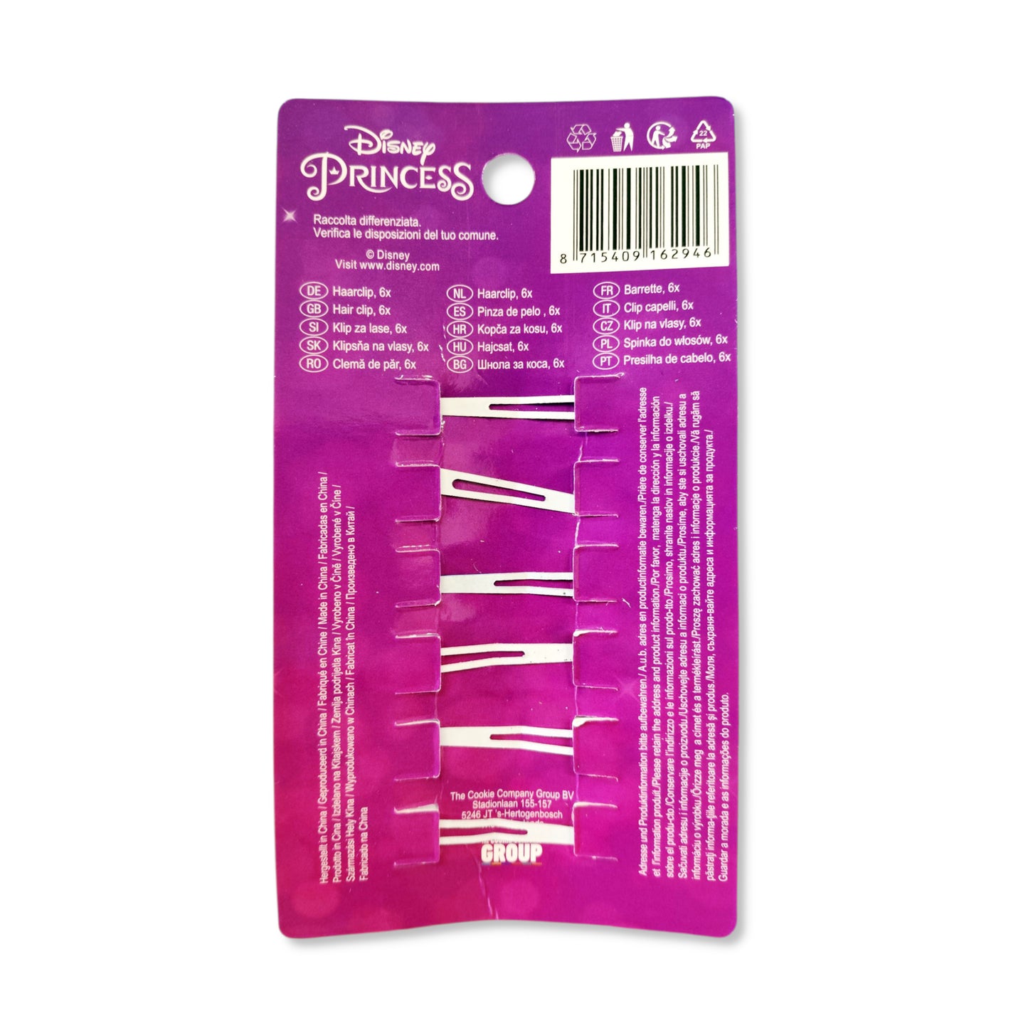 Pack of 6 Disney Princess Hair Snap Clips back view illustrating soft felt-lined grips for secure, gentle hold on delicate hair