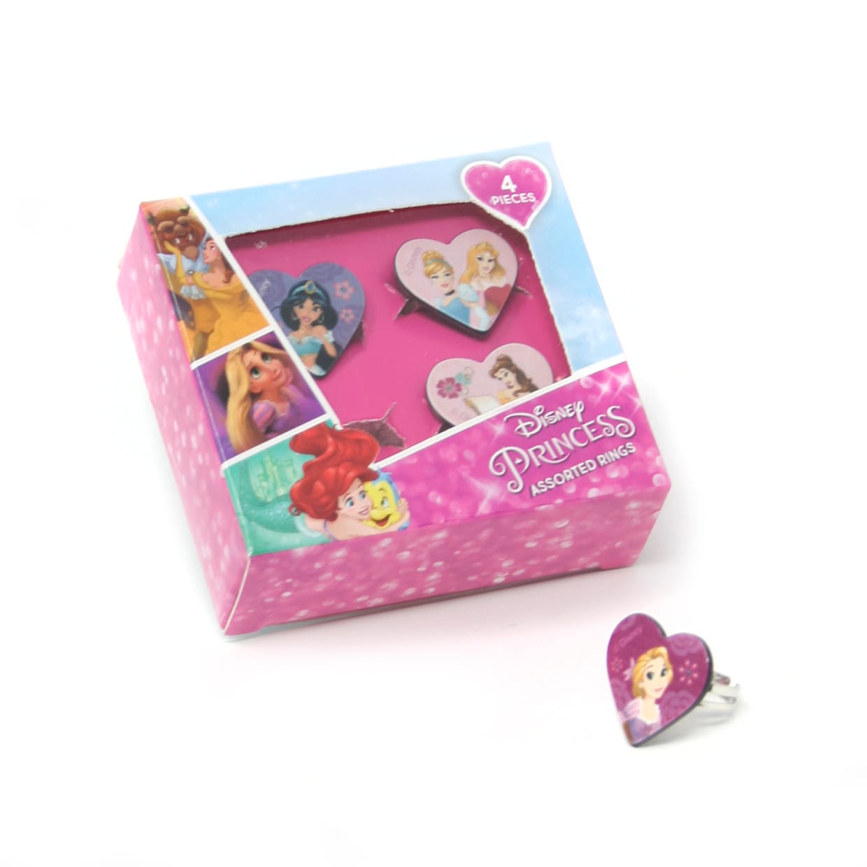Disney Princess Jewellery Ring Set, 4 Assorted Designs for Children’s Parties