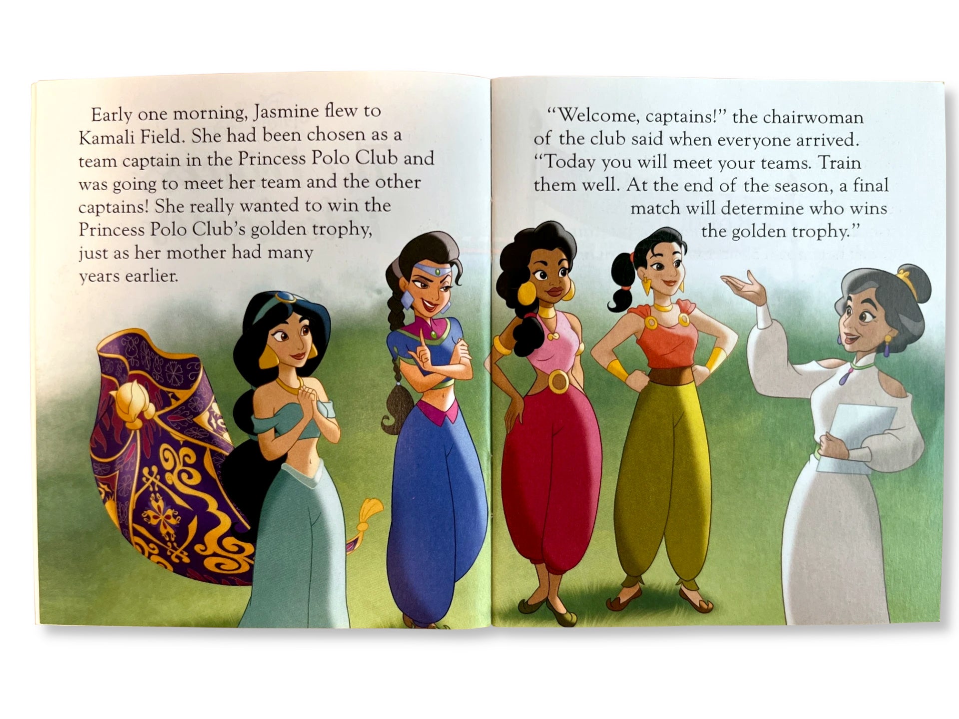 Inside page of Disney Princess: The Princess Polo Games Storybook with colourful polo tournament scenes for kids