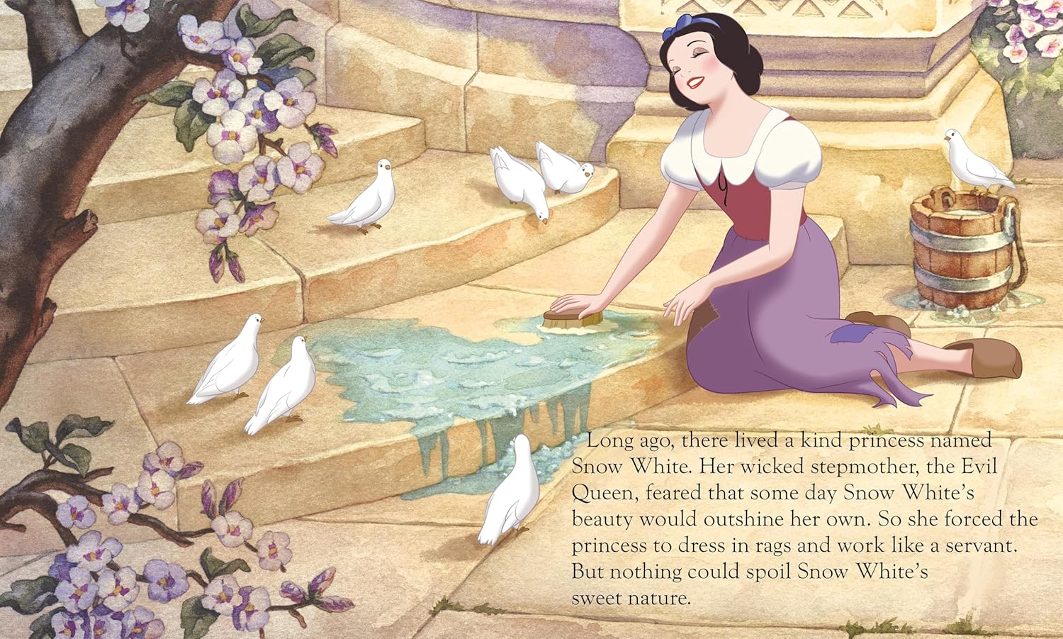 Inside page of Disney Princess: Snow White and the Seven Dwarfs Storybook with colourful fairytale scenes for kids