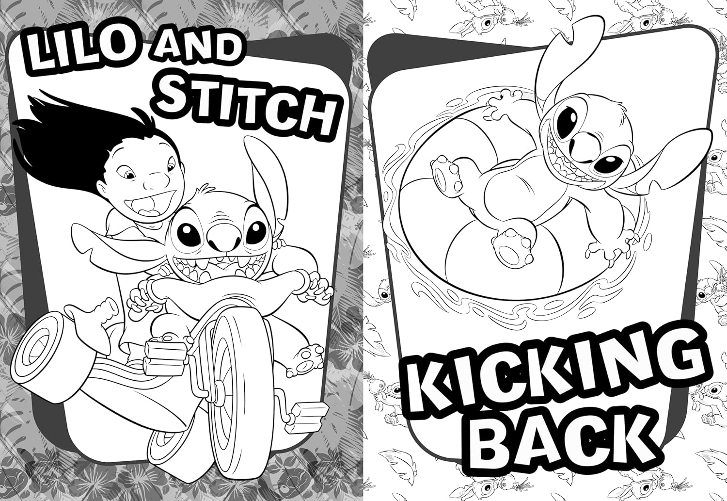 Inside page of Disney Stitch: 2-in-1 Activity Pack with colourful Stitch colouring designs for kids
