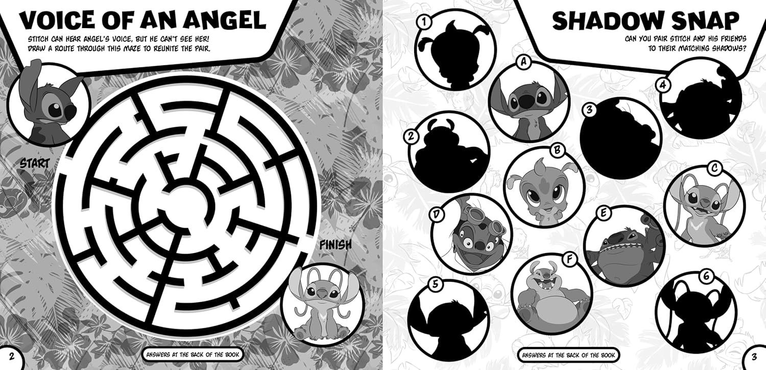 Disney Stitch: 2-in-1 Activity Pack page with playful Stitch activity artwork for kids