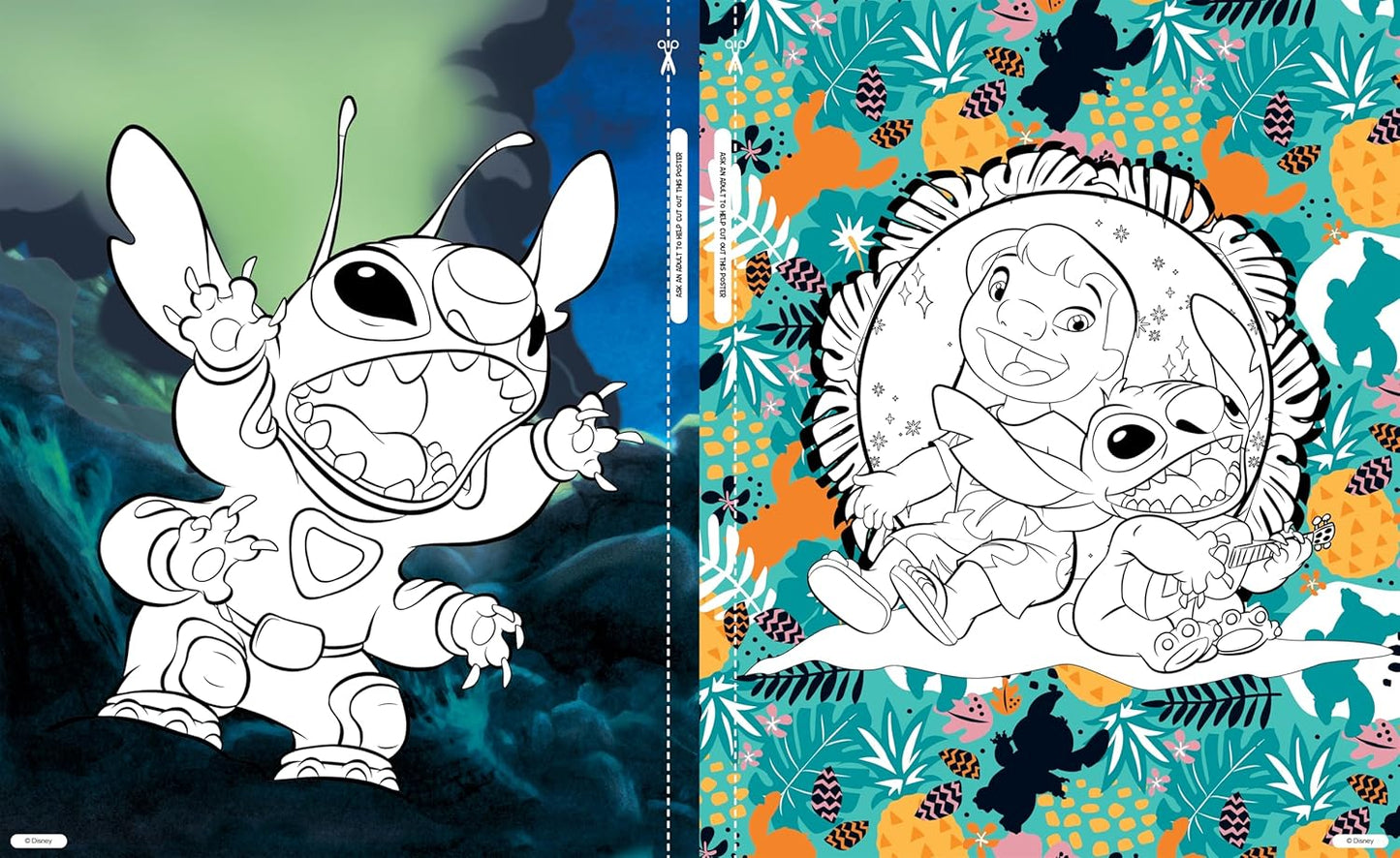 Inside page of Disney Stitch: Epic Colouring Book with colourful Stitch copy colouring for kids