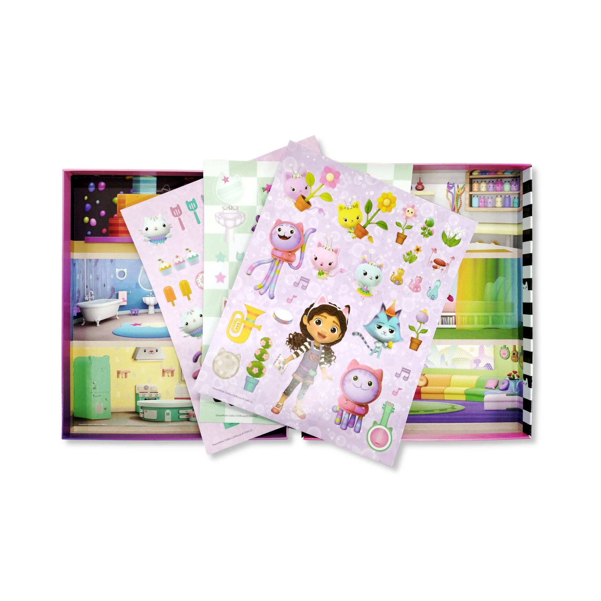 3 sheets of Gabby's Dollhouse characters and props stickers