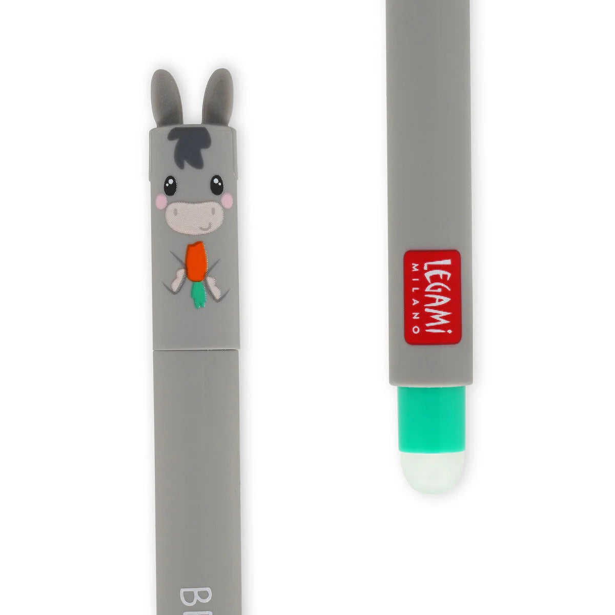 Donkey and rooster Farm Sweet Farm gel pens in green and red inks from the set