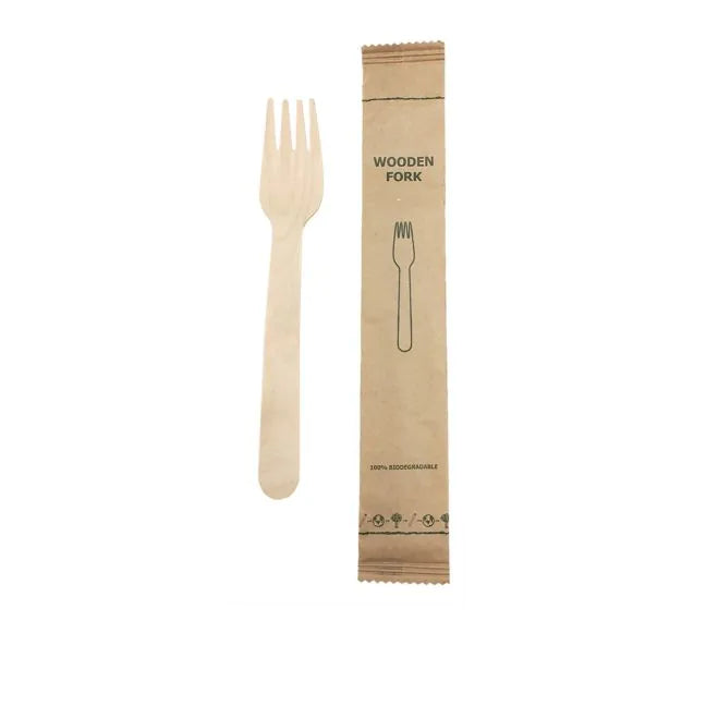 Biodegradable Wooden Fork Individually Wrapped 12pk - Anilas UK