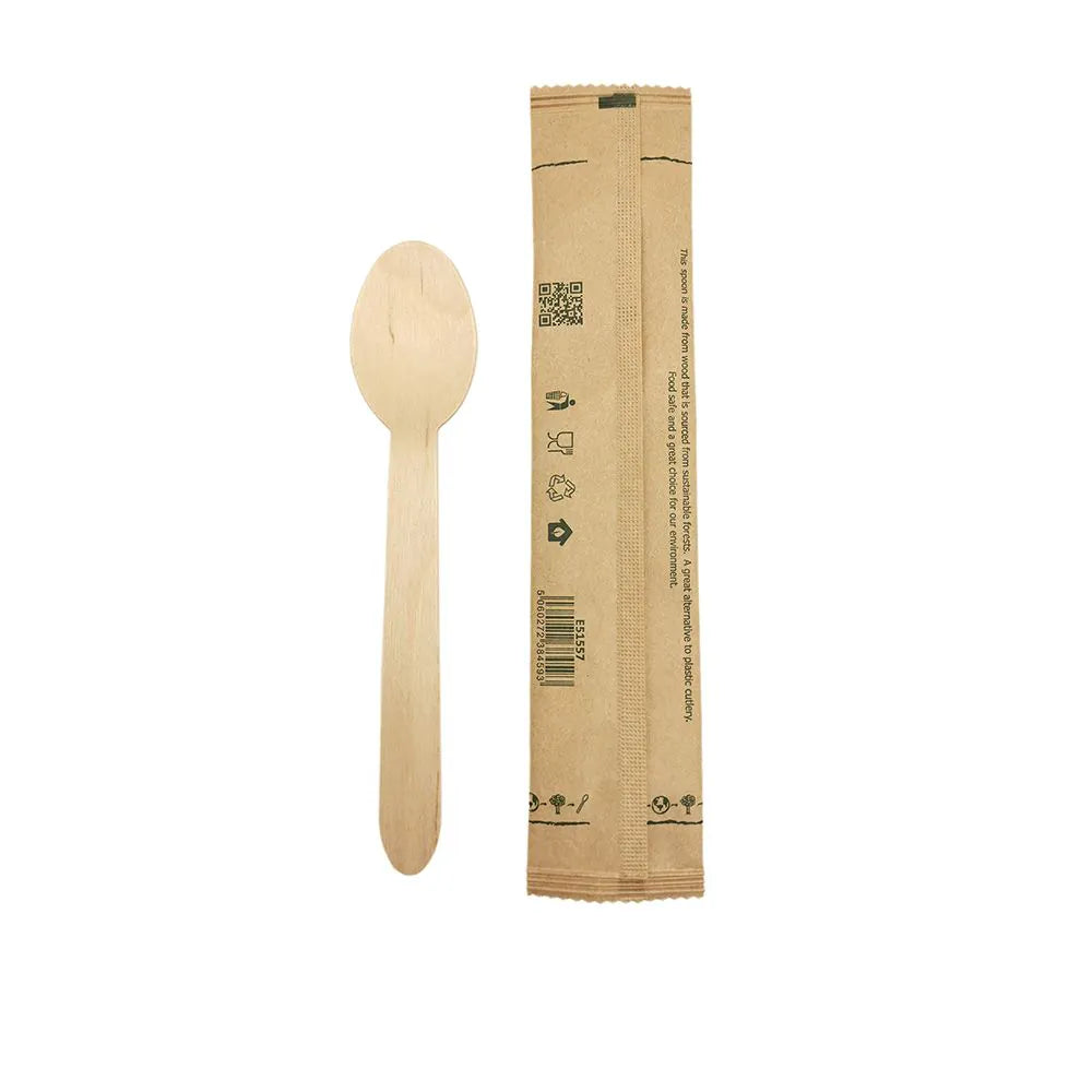Biodegradable Wooden Spoon Individually Wrapped 12pk - Anilas UK