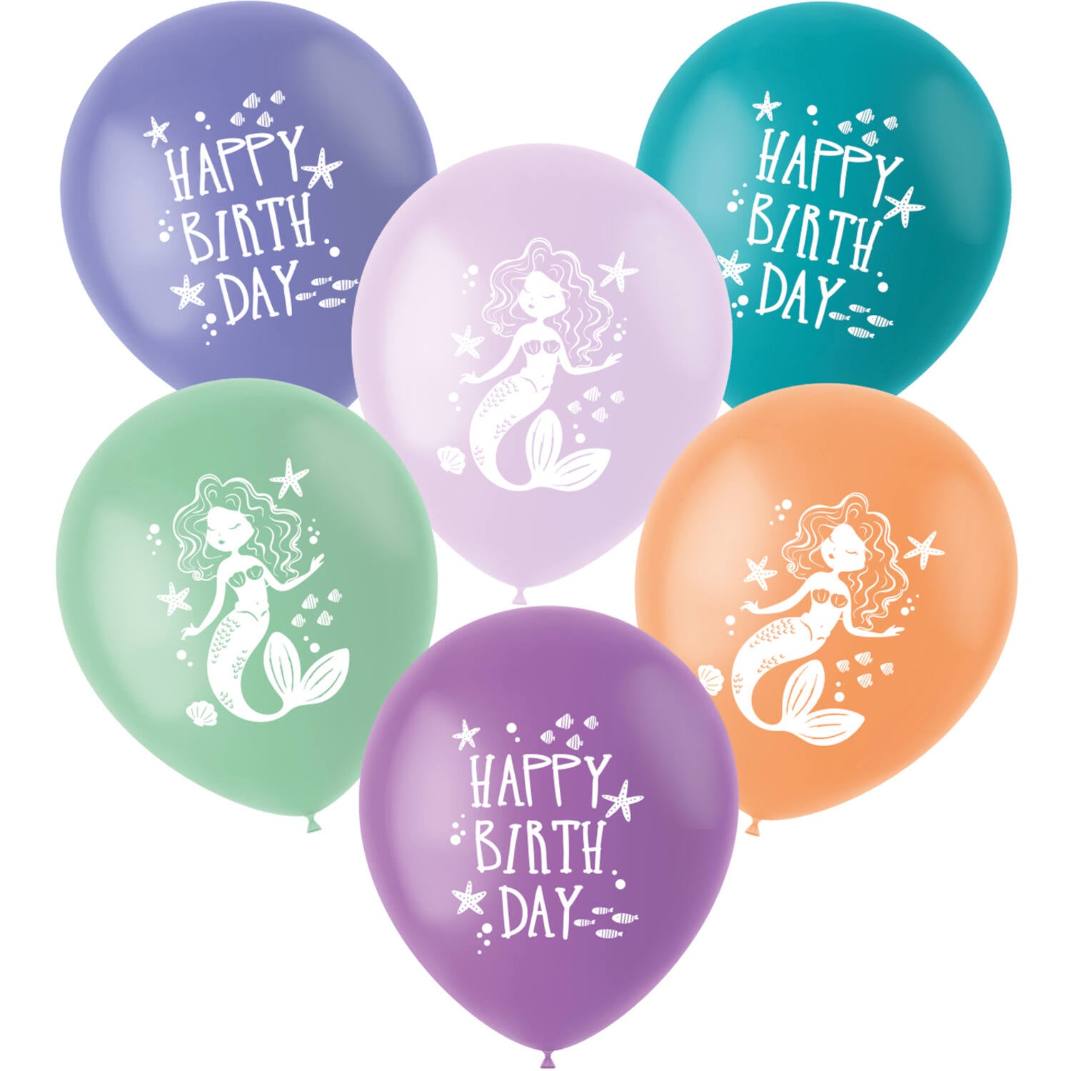 Mermaid Magic Latex Birthday Party Balloons - (33 cm - 6 pieces) - Anilas UK