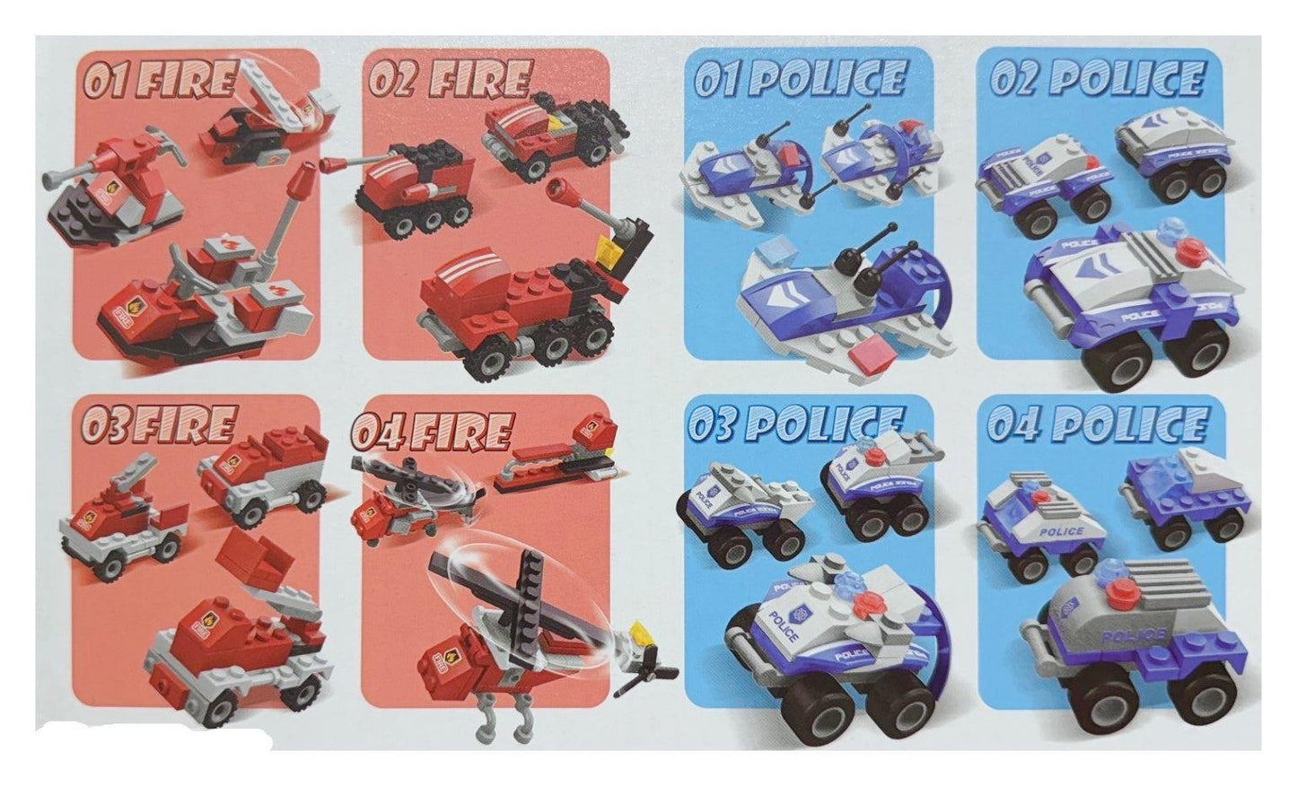 Police Car & Fire Engine 3 in 1 Building Block Brick Kit - Anilas UK