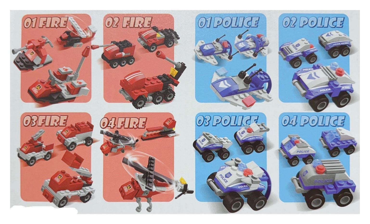 Police Car & Fire Engine 3 in 1 Building Block Brick Kit - Anilas UK