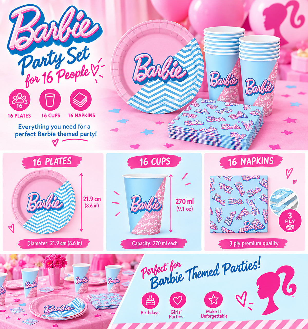 Anila's Barbie Party Pack for 16 people - Anilas UK