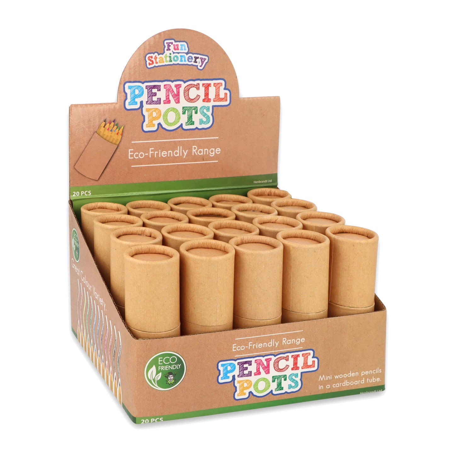 Eco-Friendly Mini Colouring Pencils Pack display of 20 units showing rainbow assortment for bulk loot bags and classroom fun