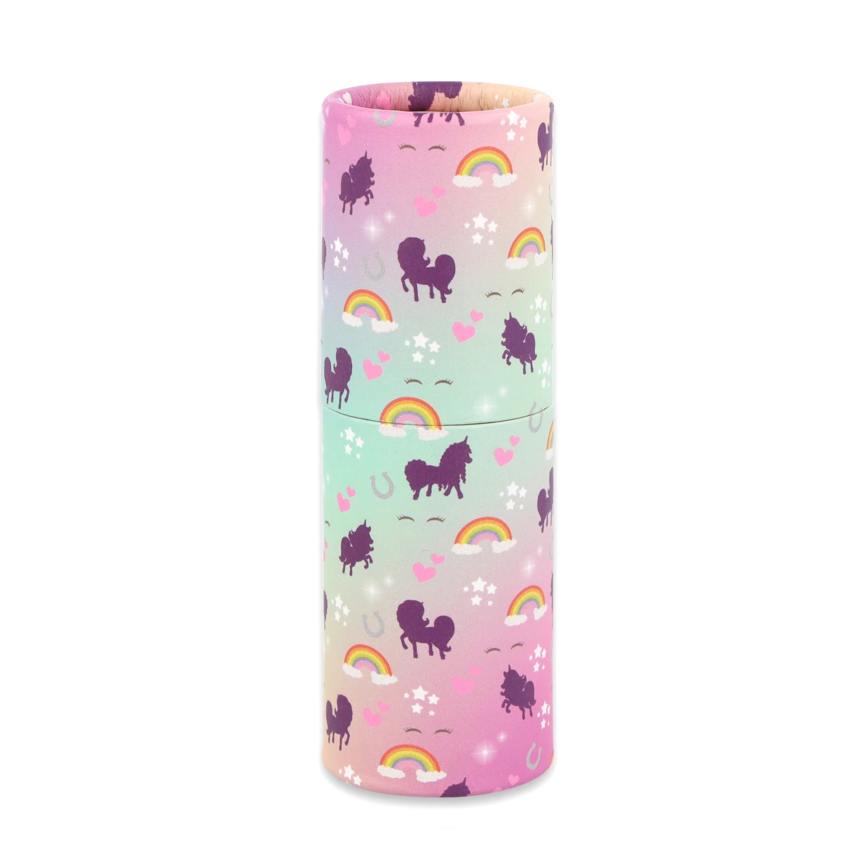 Eco-paper tube with unicorn vibe – small, sly, and super green (10.5x3.5 cm).