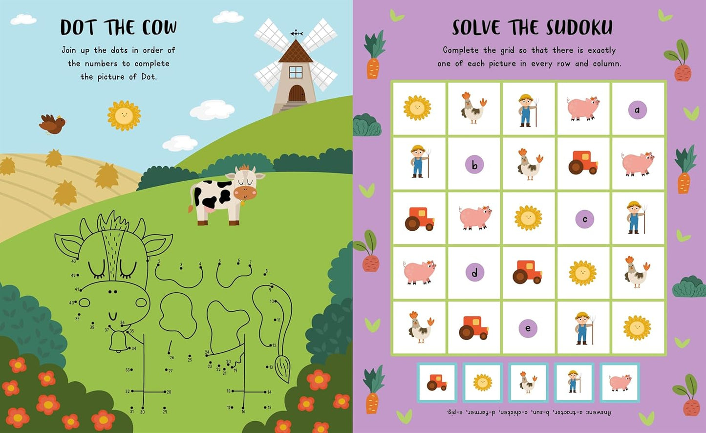 Open Page of Fantastic Farm Activity Book with Farm Animal Stickers