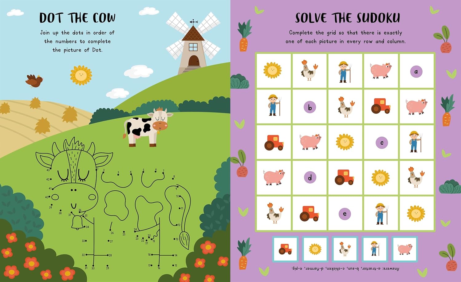Open Page of Fantastic Farm Activity Book with Farm Animal Stickers