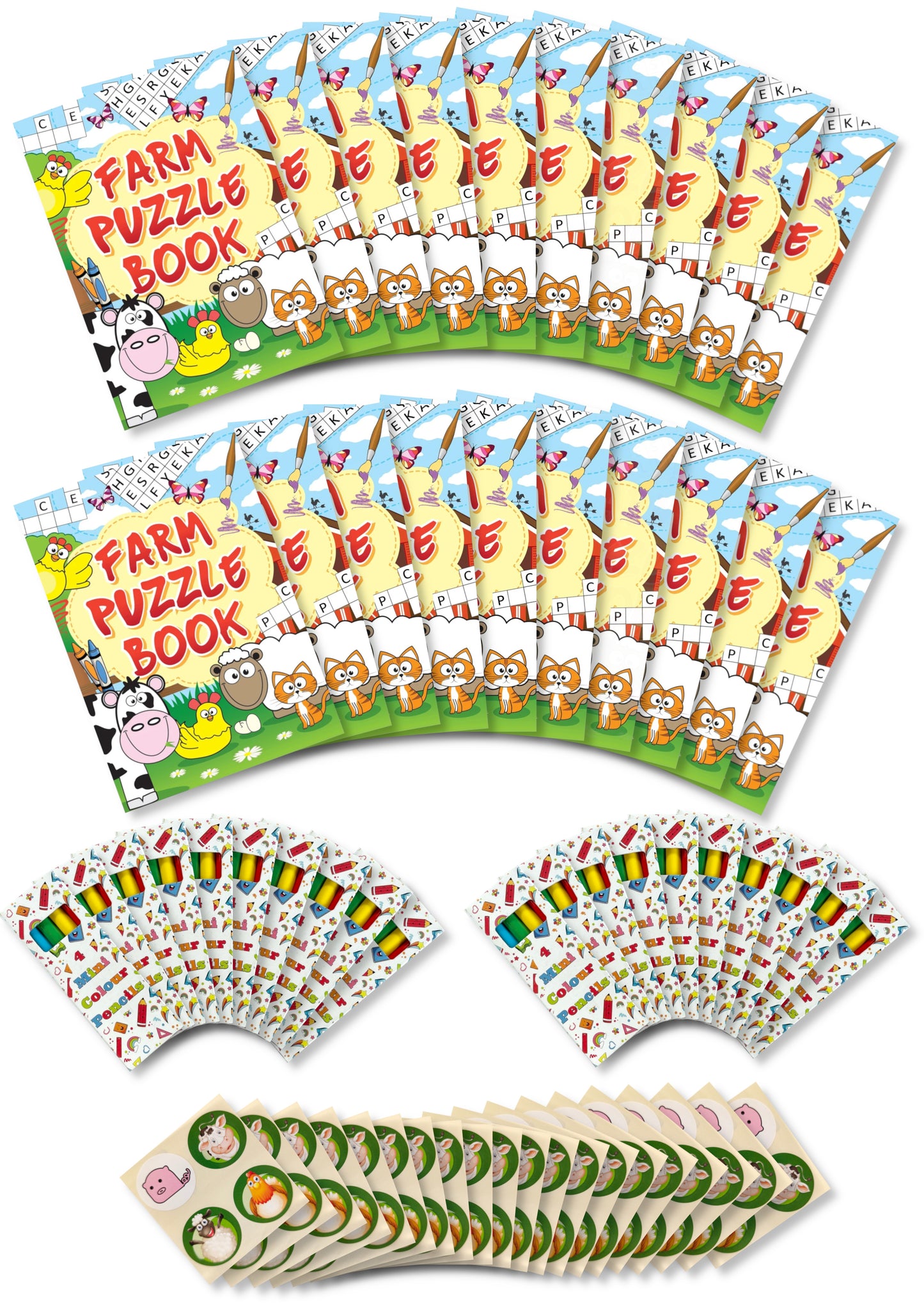 Assortment of 20 Themed Activity Books, 20 Sheets of Stickers and 20 Sets of Pencils - Anilas UK