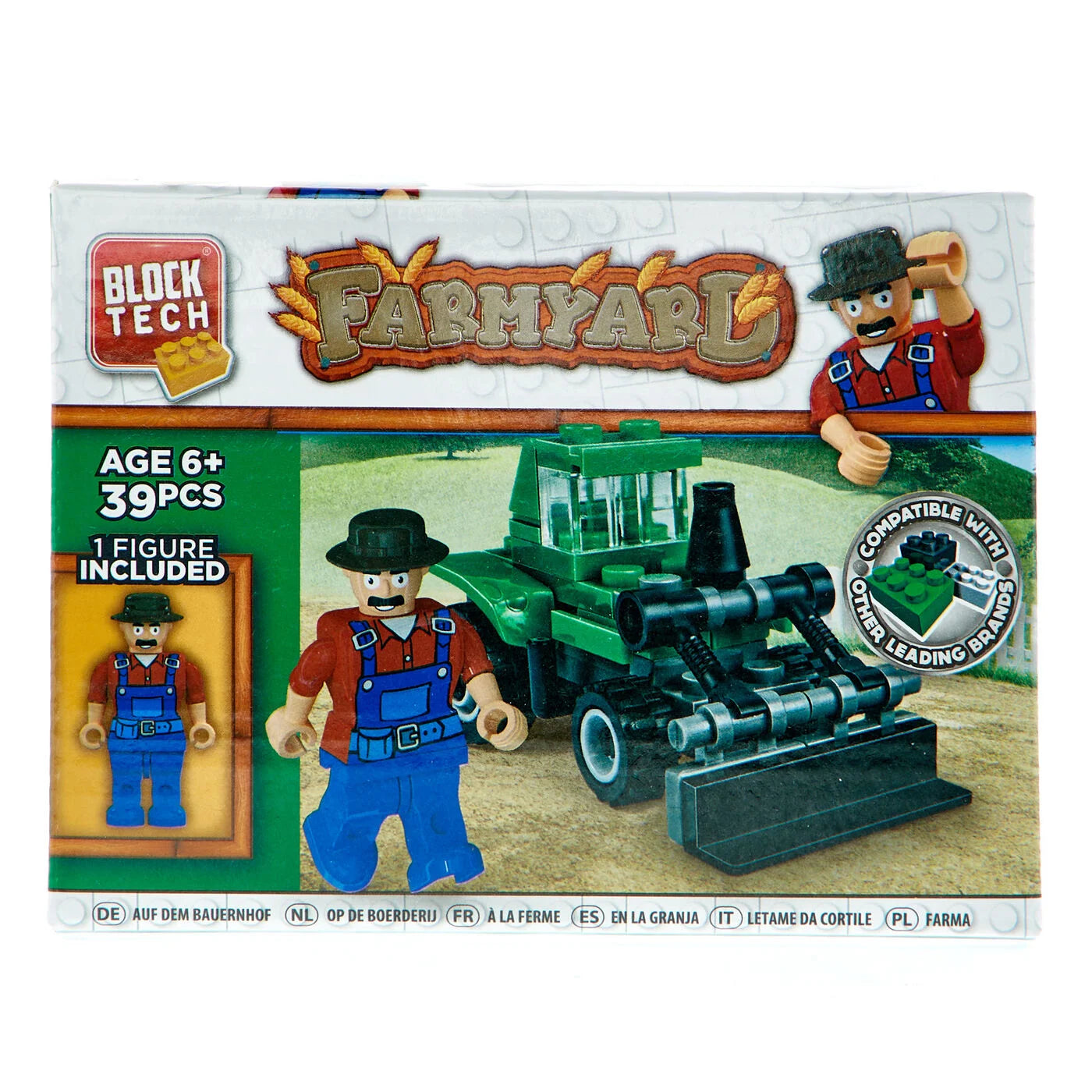 Farmyard Block Tech 42-Piece Building Set with farmer figurine