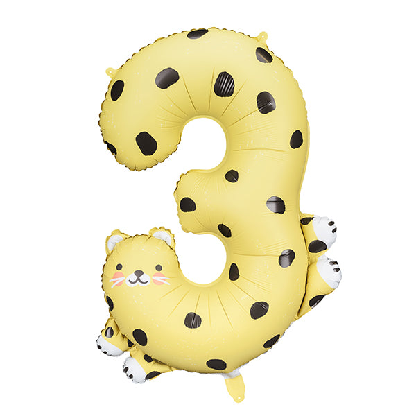 Cheetah Shaped Number 3 Foil Birthday Party Balloon - Anilas UK