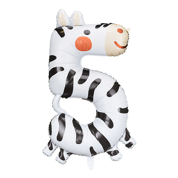 Zebra Shaped Number 5 Foil Birthday Party Balloon - Anilas UK